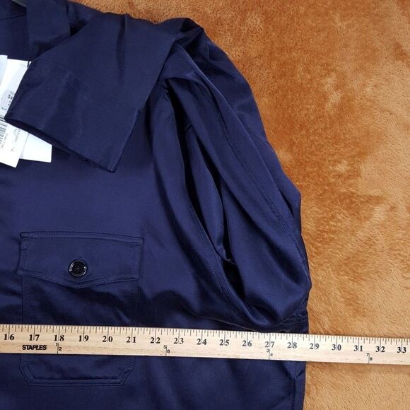 AMI ALEXANDRE MATTIUSSI Shirt Mens XL Navy Satin Button Up Oversized Wool - Picture 8 of 10